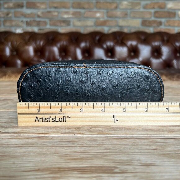 Vintage Genuine Ostrich Leather Borse in Pelle Crossbody Handbag Black Cognac - Picture 10 of 13